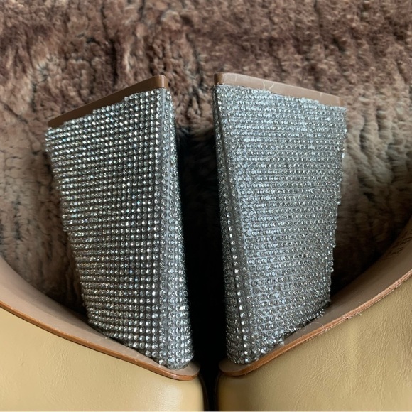 Schutz Cyrus Napa Soft Light Nude Pointed Toe Rhinestone Heel Booties - Picture 8 of 12